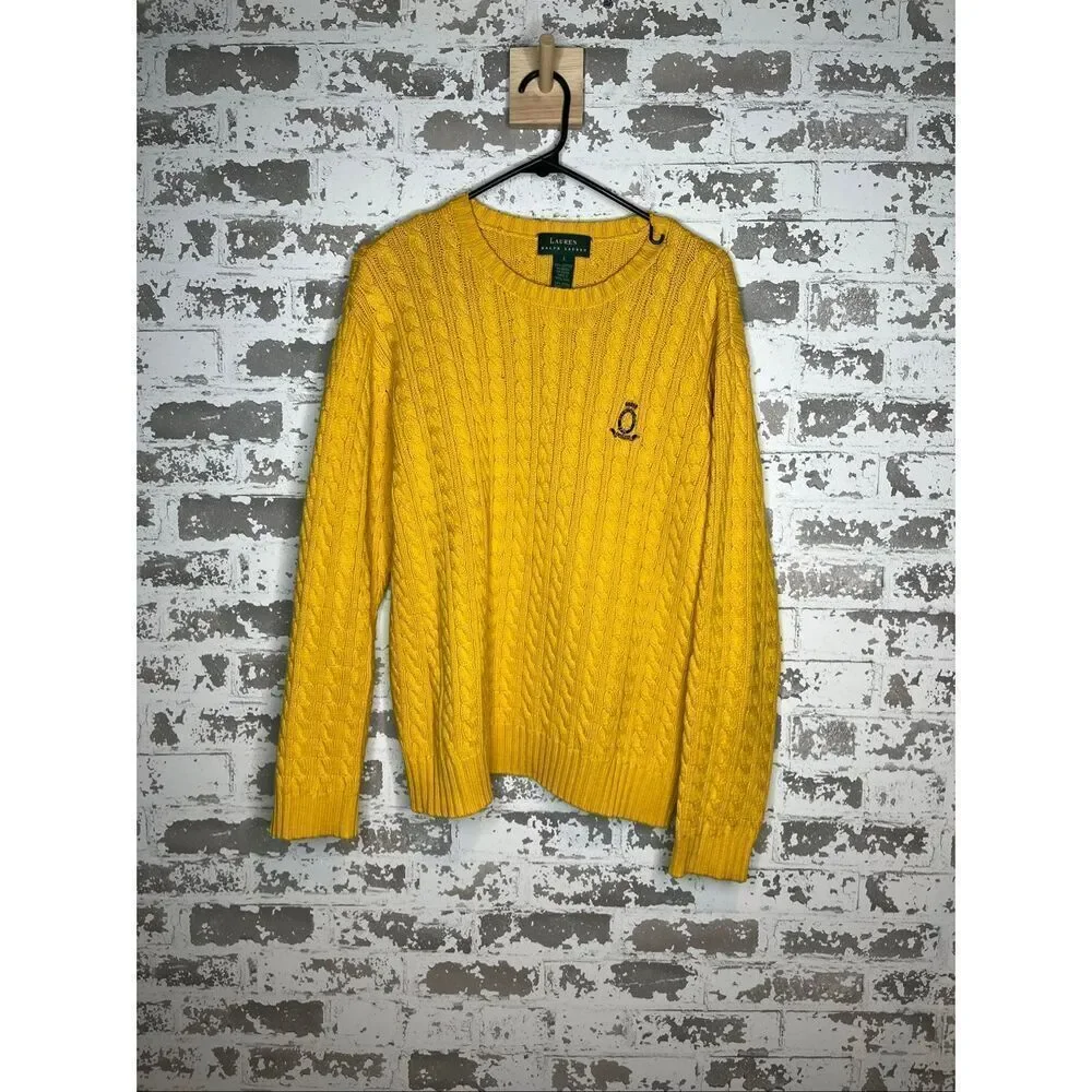 Ralph Lauren | women yellow vintage cable knit crewneck sweater - Picture 8 of 8